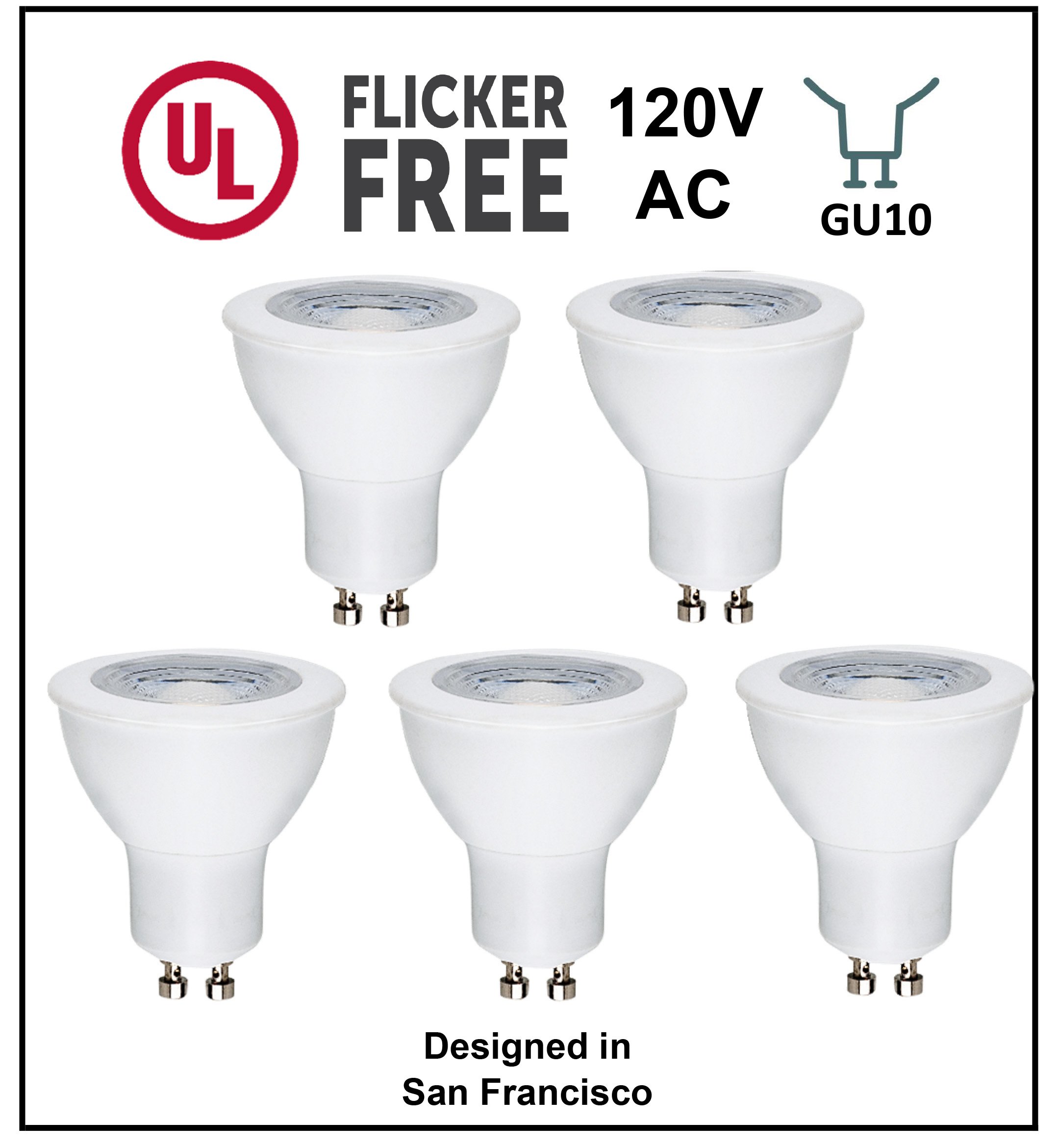 CBconcept UL-Listed GU10 LED Light Bulbs, 5-Pack, 6 Watt, 550 Lumen, Warm White 3000K, 50W Halogen Equivalent, 36°Beam Angle, 120 Volt,Not Dimmable,Recessed/Track Lighting | Designed in San Francisco