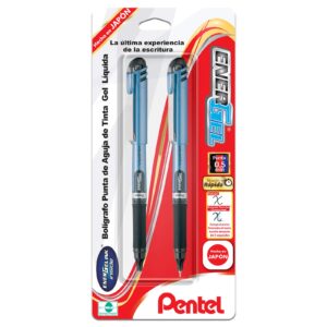 pentel energel nv liquid gel pen, 0.5mm, needle tip, black ink, 2 pack (bln15bp2a)