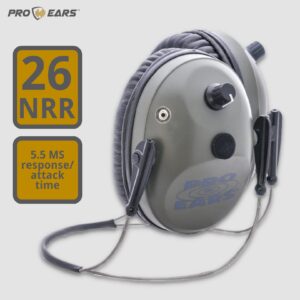 Pro Ears Pro Tac 300 Behind The Head Electronic Hearing Protection, Military Grade Tactical Ear Muffs, NRR 26 DB, For The Range, Shooting, & Hunting, Green