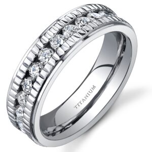 peora women's titanium eternity ring, cubic zirconia wedding anniversary band, custom notched design, 6mm, size 6