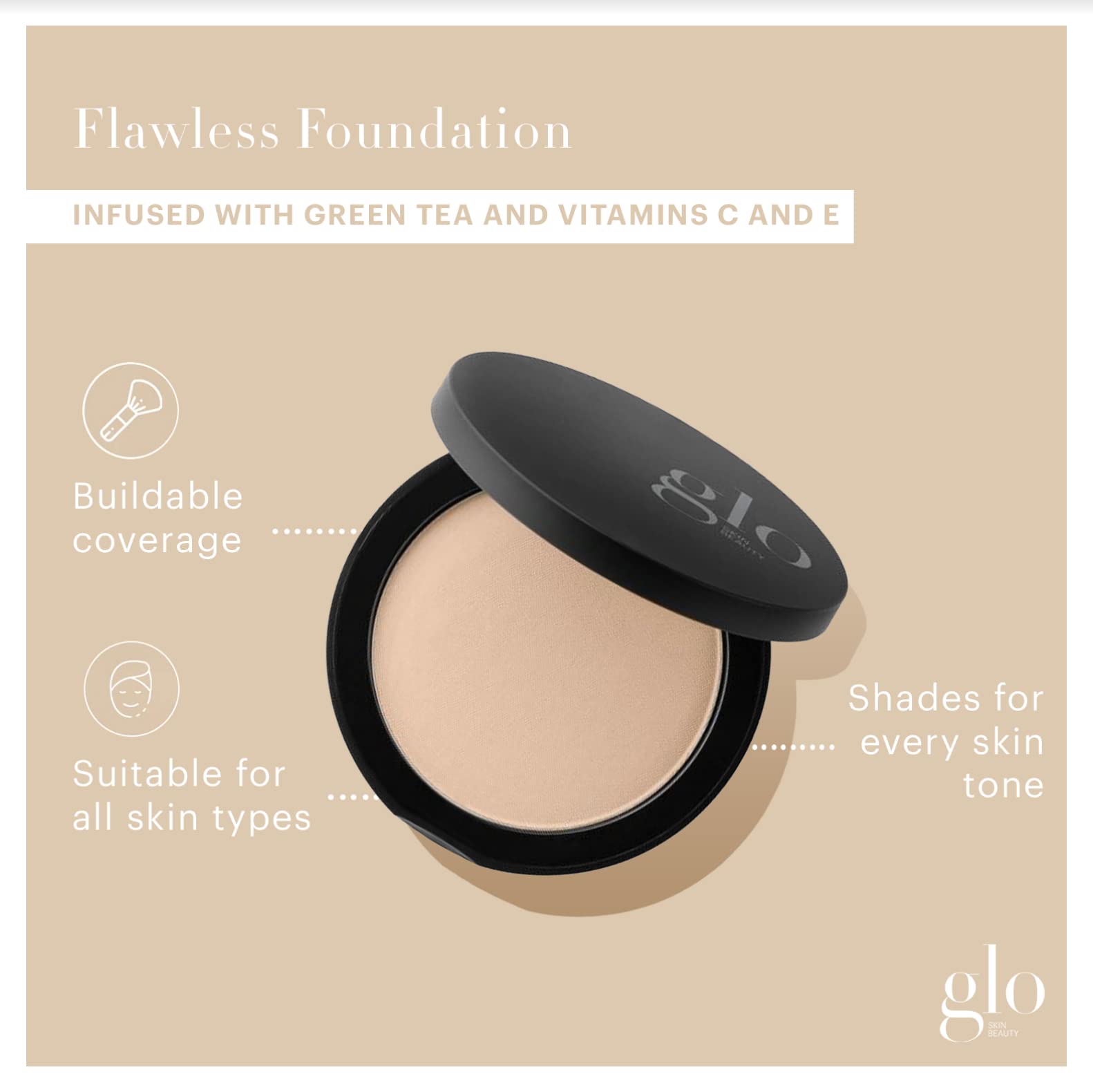 Glo Skin Beauty Pressed Base Powder Foundation Makeup (Natural Medium) - Flawless Coverage for a Radiant Natural, Second-Skin Finish