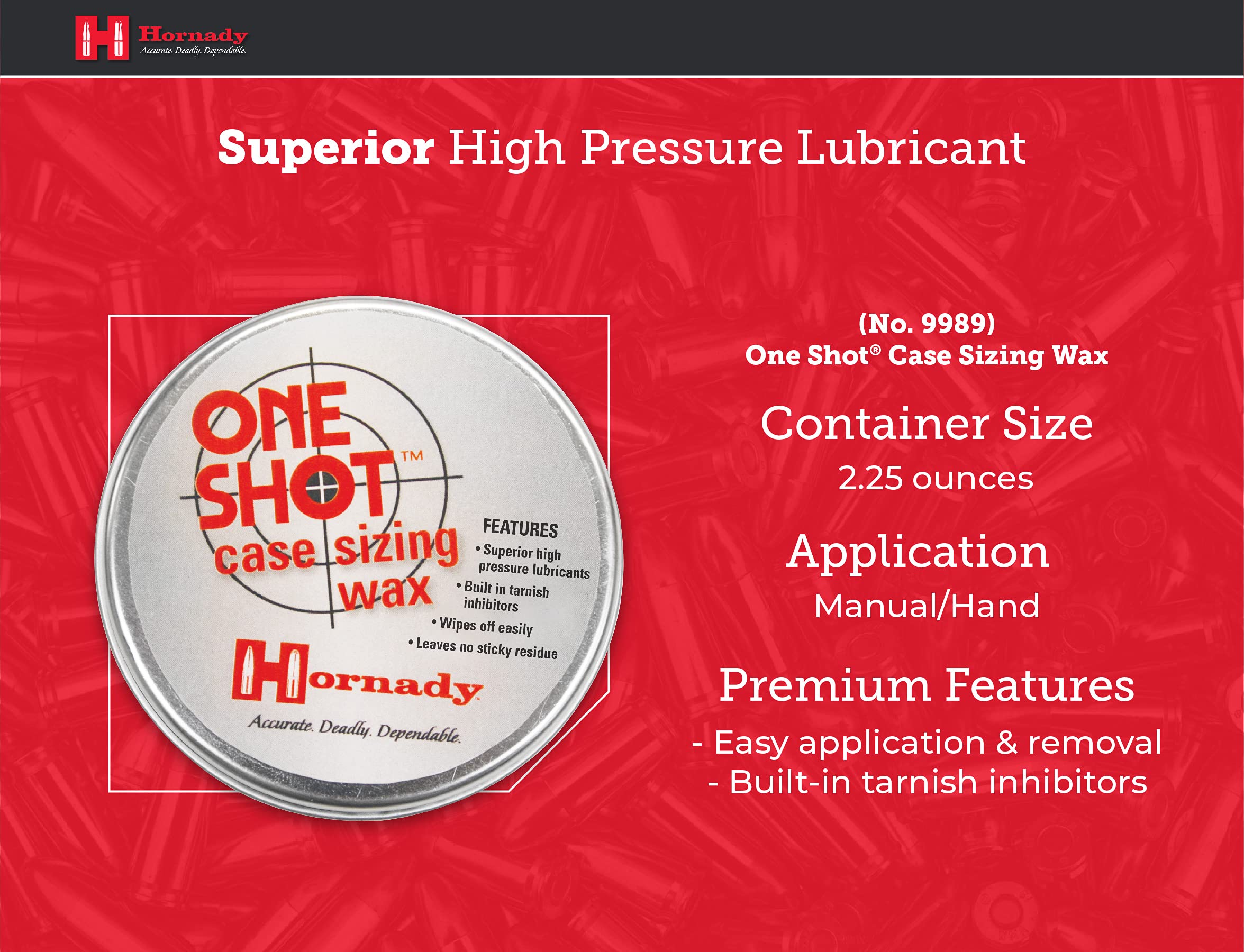 Hornady One Shot Case Sizing Wax, 2.25 Oz – Wipes Off Easily, No Sticky Residue – Straightforward Reloading, Makes Sizing Cases Smooth and No Trouble – an Alternative to Spray Lube or Lube Pads