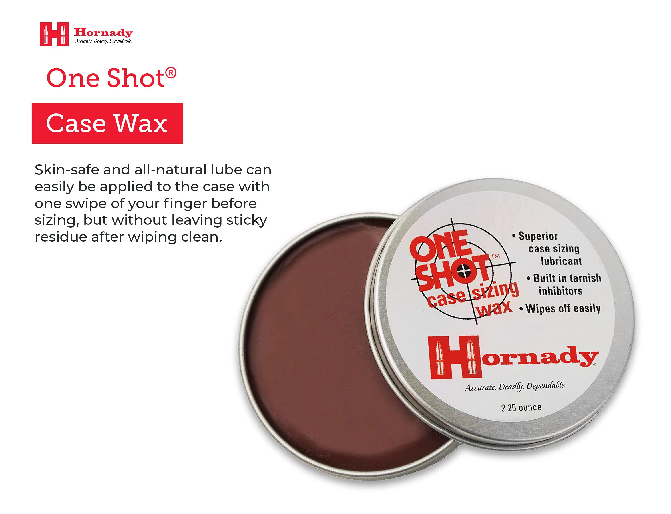 Hornady One Shot Case Sizing Wax, 2.25 Oz – Wipes Off Easily, No Sticky Residue – Straightforward Reloading, Makes Sizing Cases Smooth and No Trouble – an Alternative to Spray Lube or Lube Pads