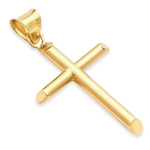 14k real yellow gold religious classic cross charm pendant (30 x 17.5 mm)