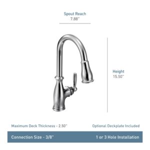 Moen Brantford Oil Rubbed Bronze One-Handle Pulldown Kitchen Sink Faucet Featuring Power Boost and Reflex Retractable Docking System, Traditional Kitchen Faucet with Sprayer, 7185ORB