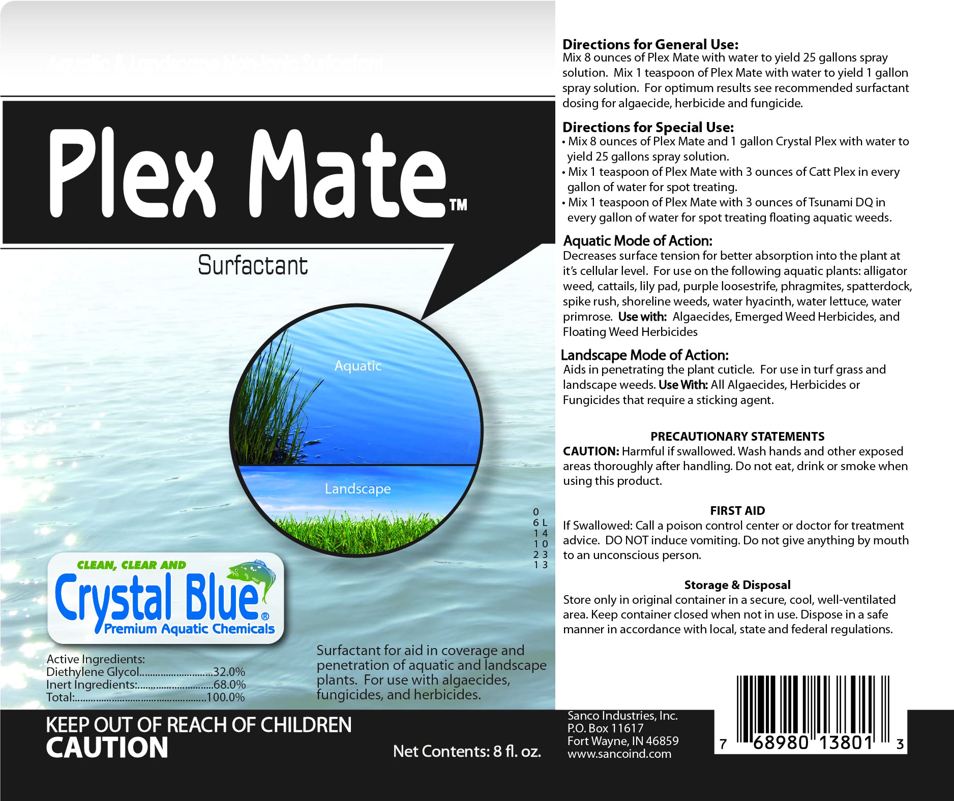 Plex Mate Aquatic Surfactant for Herbicides - 8 Ounces - Non-Ionic, Increase Product Coverage, Increase Product Penetration, Increase Product Effectiveness