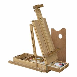 Creative Mark Cezanne Half Box French Easel - Oiled Elm Wood Plein Air Artist Easel, Holds Canvas Up to 33", Comfortable Handle, Divided Supplies Drawer, Brass Hardware, Telescoping Legs