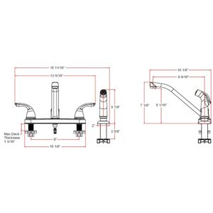 Design House 525055 Ashland 2-Handle Kitchen Faucet with Side Sprayer, Satin Nickel