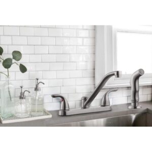 Design House 525055 Ashland 2-Handle Kitchen Faucet with Side Sprayer, Satin Nickel