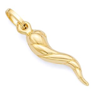 14k REAL Yellow Gold Twisted Cornicello Italian Horn Charm Pendant