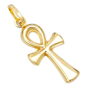 14k real yellow gold religious ankh cross charm pendant (25 x 13 mm)