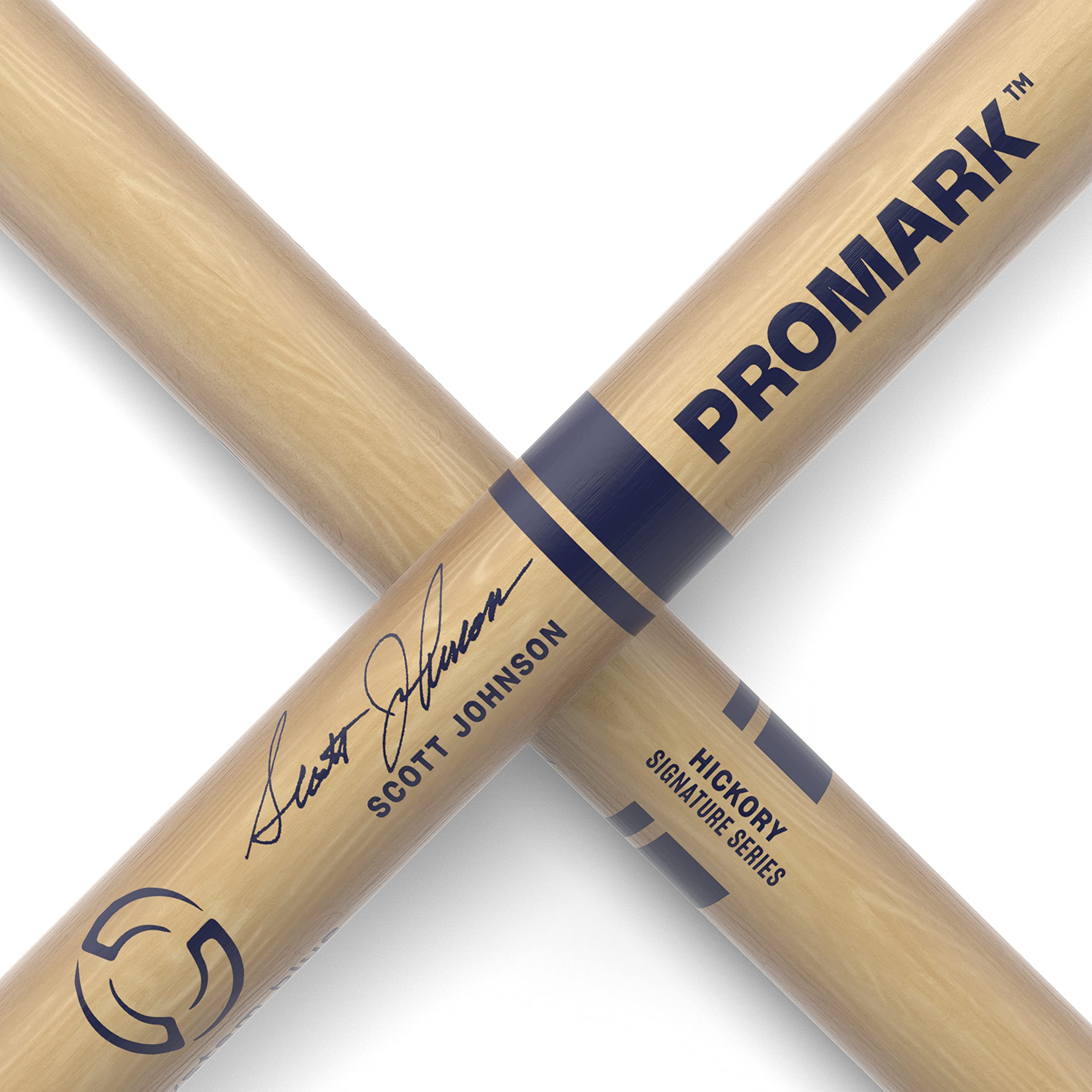 ProMark Scott Johnson Hickory Signature Marching Snare Drum Sticks - FireGrain For Playing Harder, Longer - No Excess Vibration - Lacquer Finish, Large Round Tip, Hickory Wood - 1 Pair