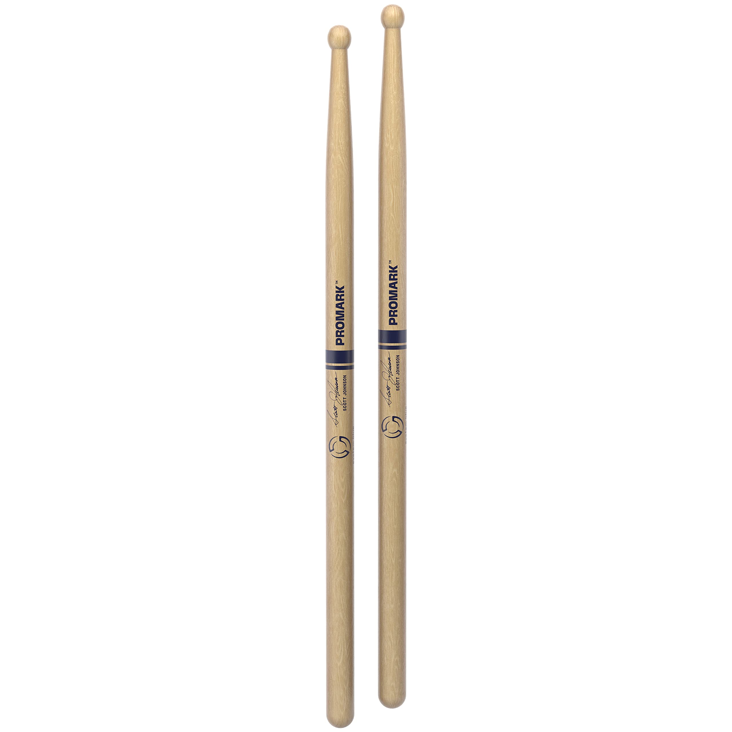 ProMark Scott Johnson Hickory Signature Marching Snare Drum Sticks - FireGrain For Playing Harder, Longer - No Excess Vibration - Lacquer Finish, Large Round Tip, Hickory Wood - 1 Pair