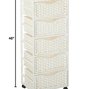 Oriental Furniture 46" Natural Fiber Chest of Drawers on Wheels - White