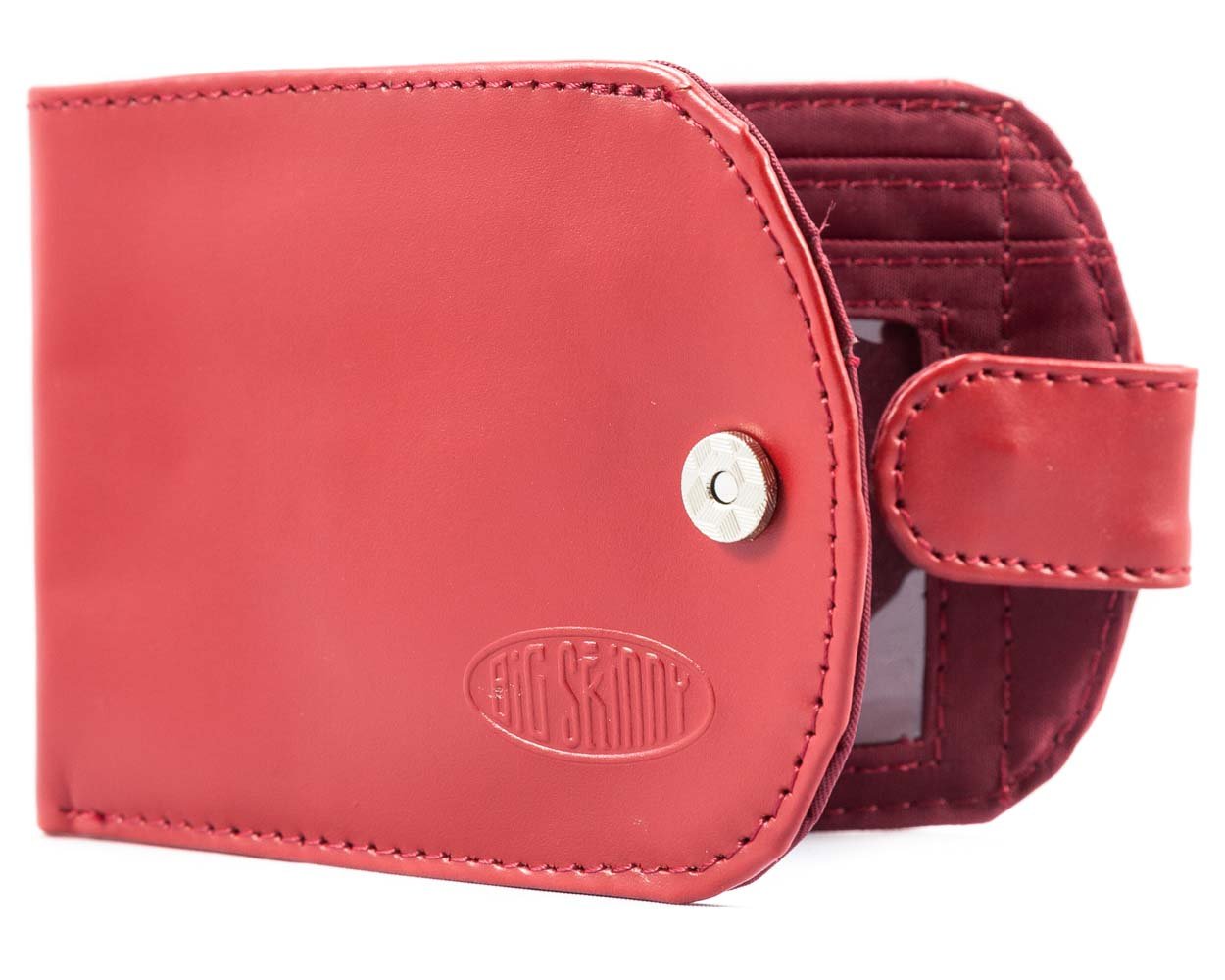 Big Skinny Women's Taxicat Leather Bi-Fold Slim Wallet, Holds Up to 25 Cards, Red