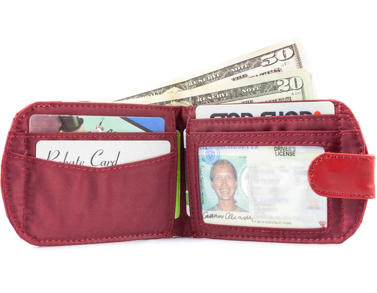 Big Skinny Women's Taxicat Leather Bi-Fold Slim Wallet, Holds Up to 25 Cards, Red