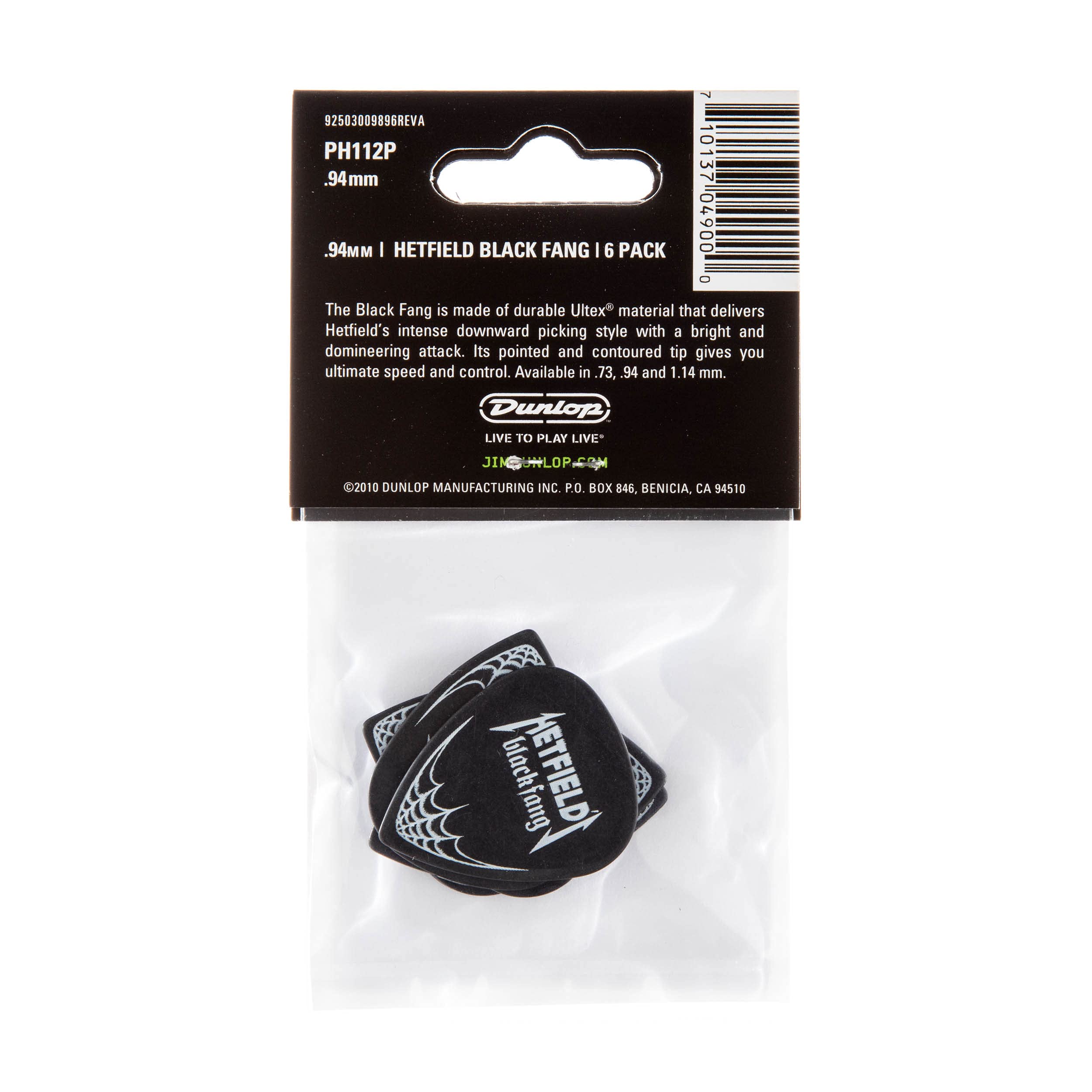 Jim Dunlop Hetfield Black Fang Ultex 6 Pack Guitar Picks (24112094106)