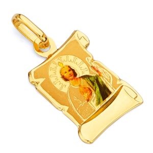 14k REAL Yellow Gold Religious Saint Jude Enamel Picture Charm Pendant