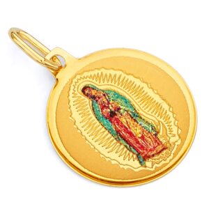 14k real yellow gold religious our lady of guadalupe enamel picture charm pendant