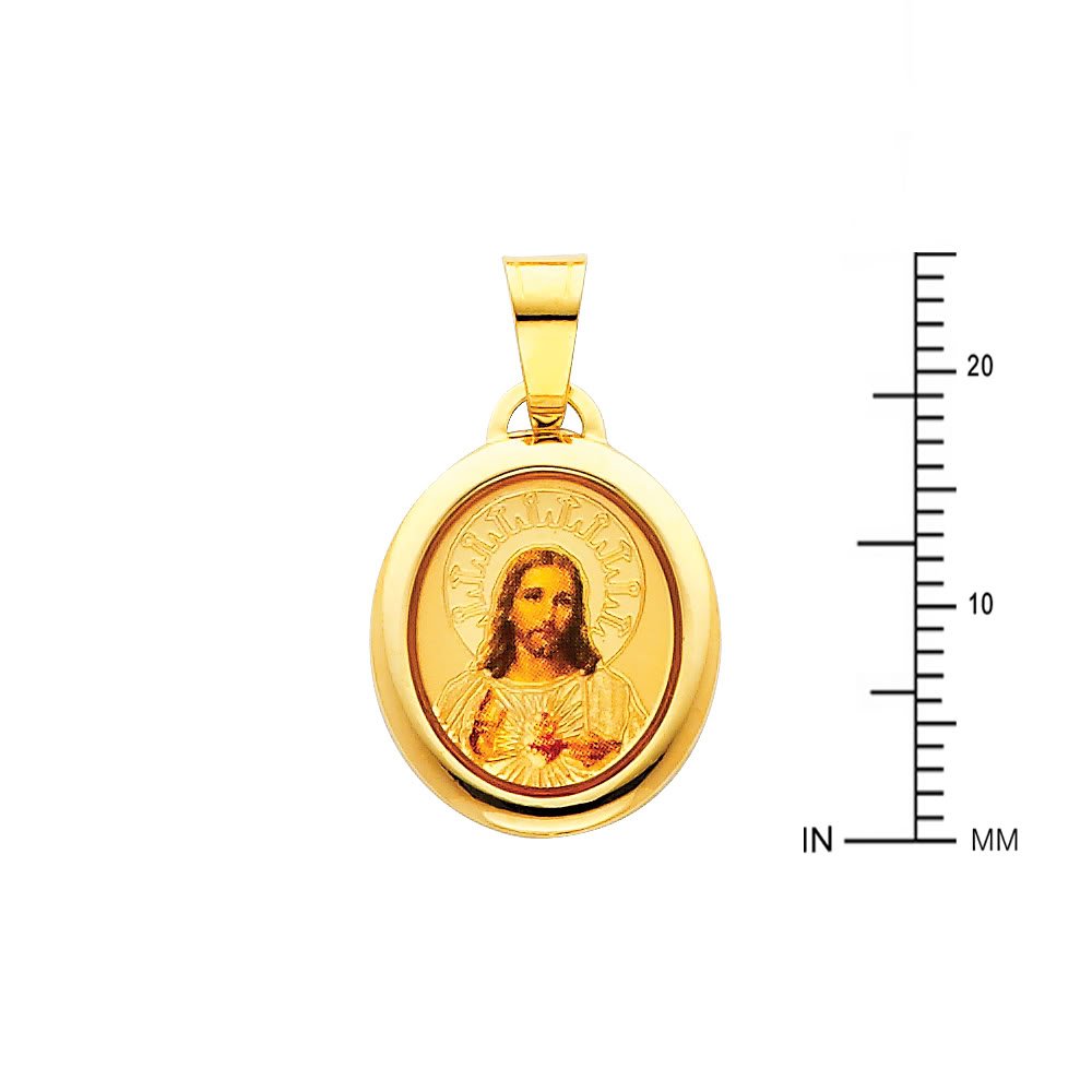 14k REAL Yellow Gold Religious Jesus Heart Enamel Picture Charm Pendant