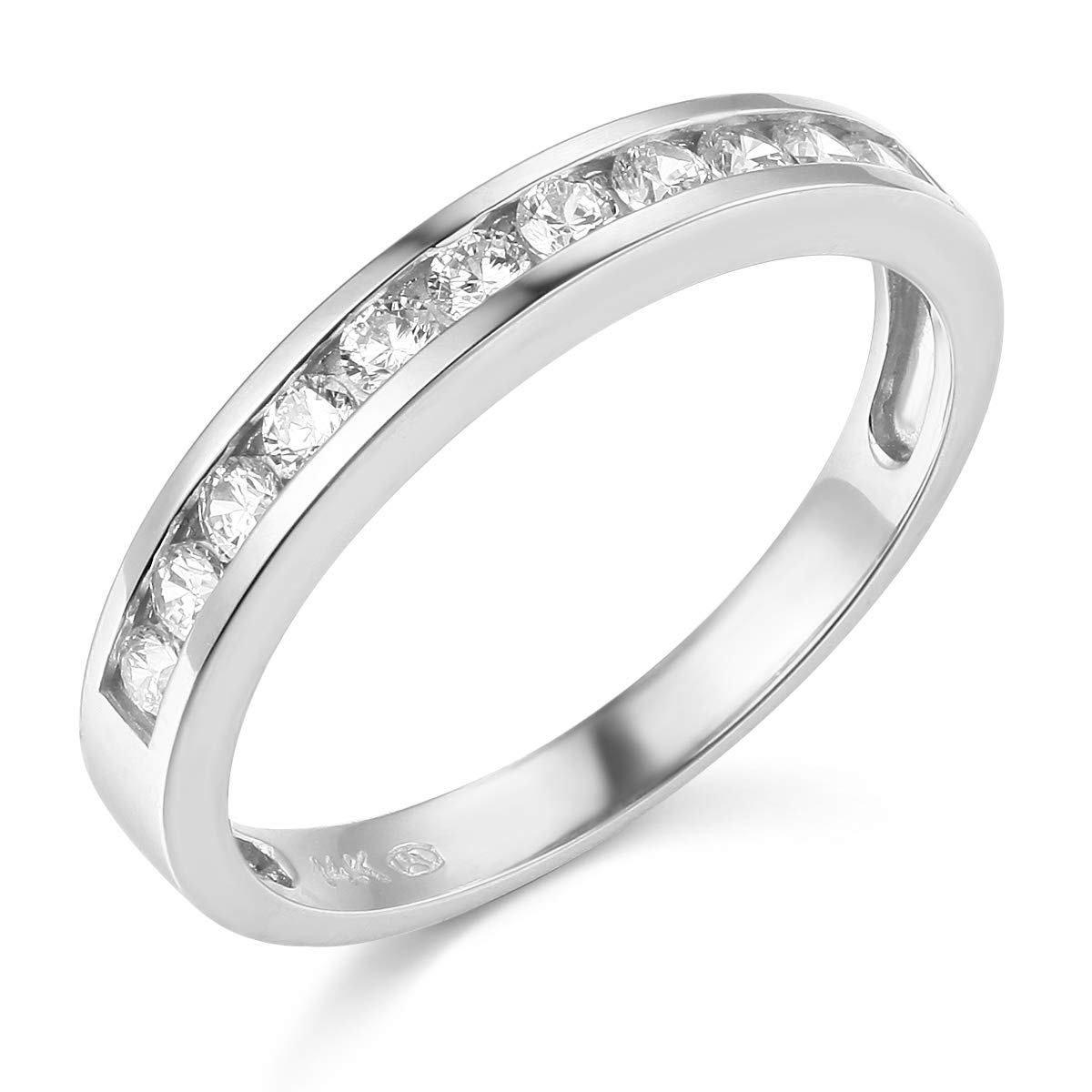 14k White Gold SOLID Channel Set Wedding Band - Size 7.5