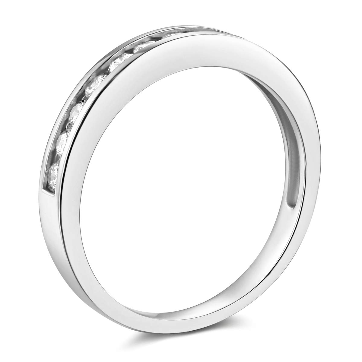 14k White Gold SOLID Channel Set Wedding Band - Size 7.5