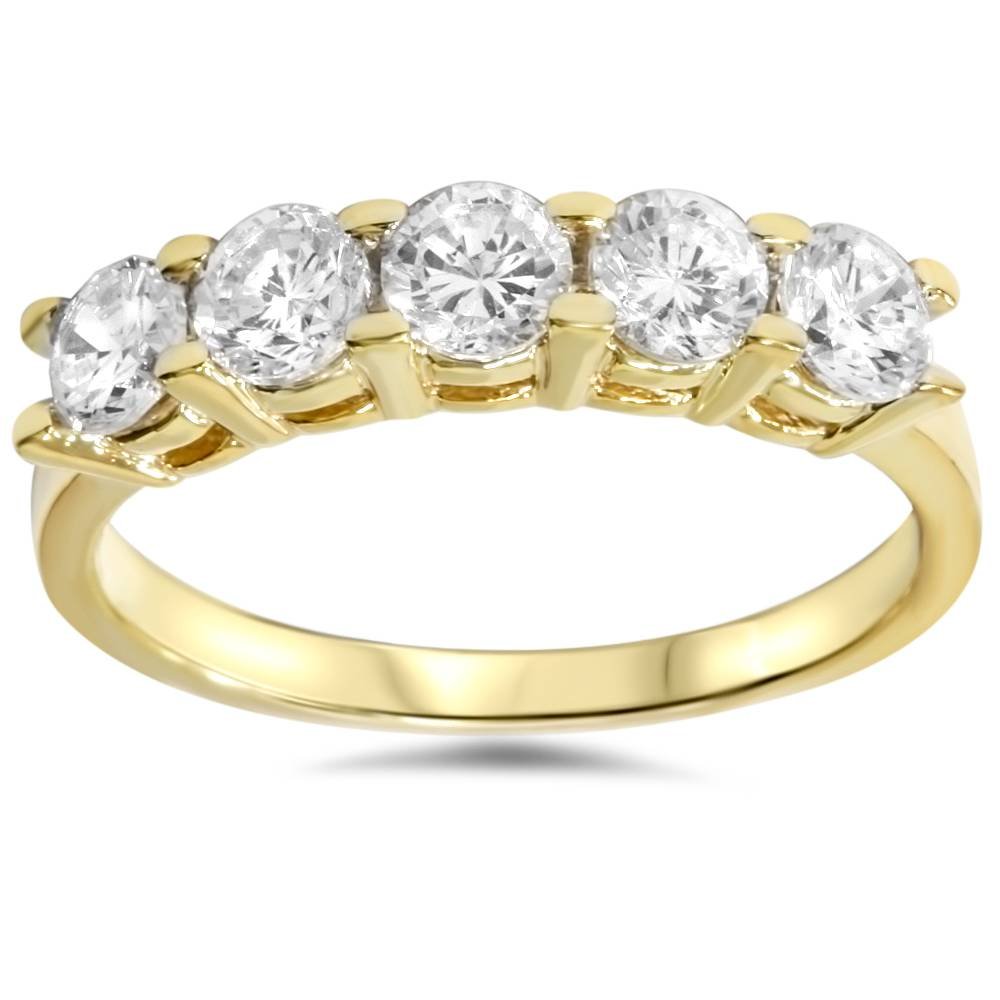 P3 POMPEII3 1 1/4ct Diamond Wedding 14k Yellow Gold Anniversary Ring 5-Stone High Polished - Size 8