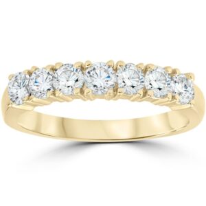 p3 pompeii3 1ct diamond wedding ring anniversary 14k yellow gold 7-stone womens band - size 7