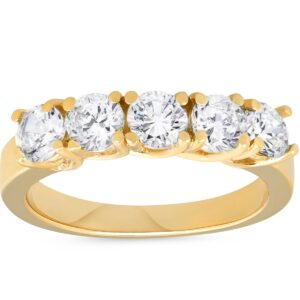 P3 POMPEII3 14k Yellow Gold 1 1/2 Ct T.W. Round-Cut Natural Diamond Wedding Ring Five Stone Anniversary Women's Stackable Band