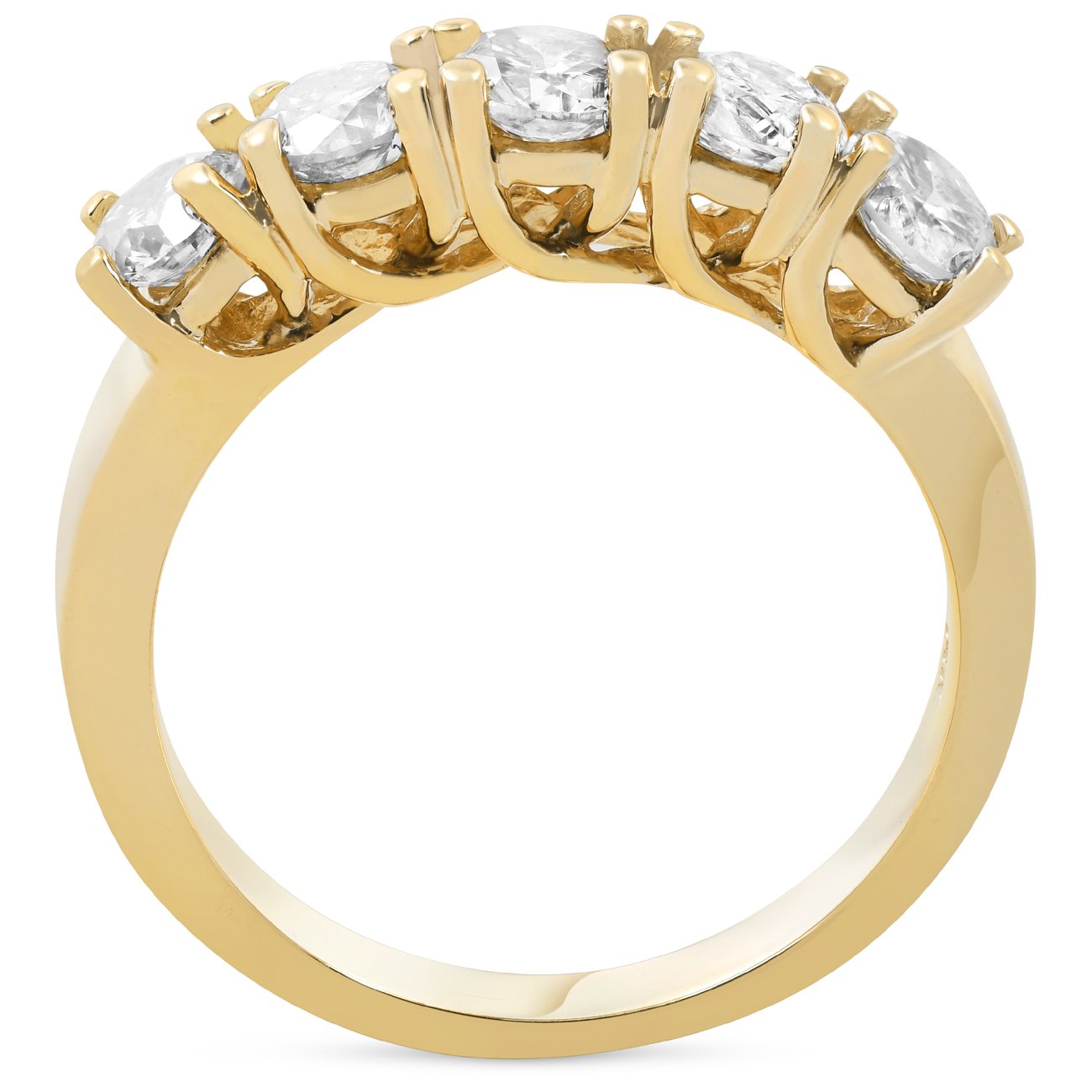 P3 POMPEII3 14k Yellow Gold 1 1/2 Ct T.W. Round-Cut Natural Diamond Wedding Ring Five Stone Anniversary Women's Stackable Band