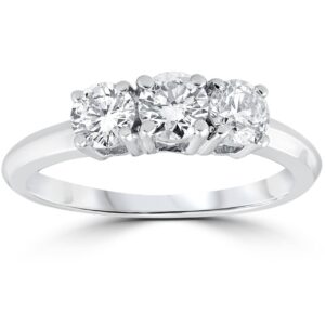 P3 POMPEII3 1 Carat 3-Stone Diamond Engagement Ring Solitaire Round Cut 14k White Gold - Size 7