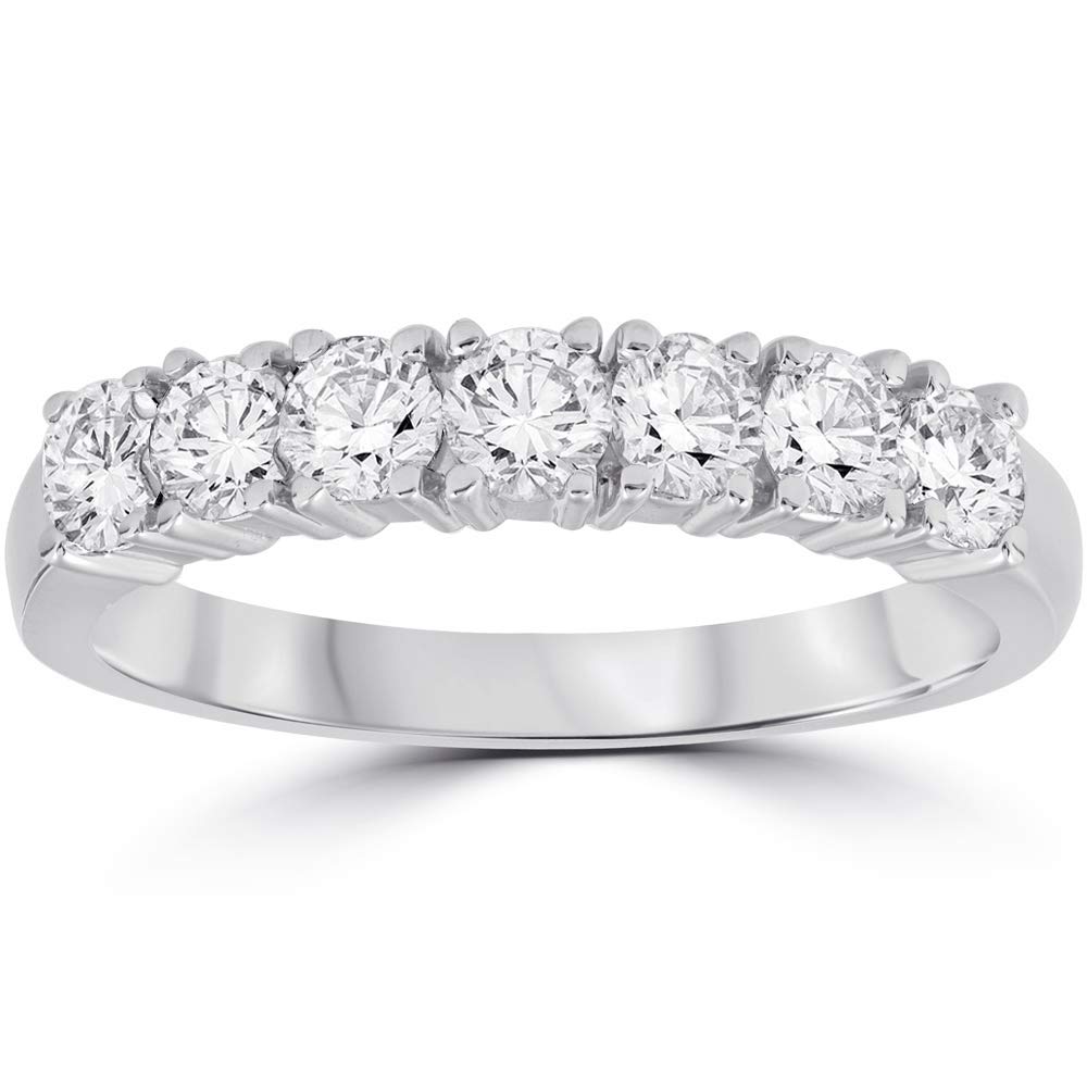 P3 POMPEII3 14k White Gold 1 Ct T.W. Round-Cut Natural Diamond Wedding Ring Women's Anniversary 7-Stone Band