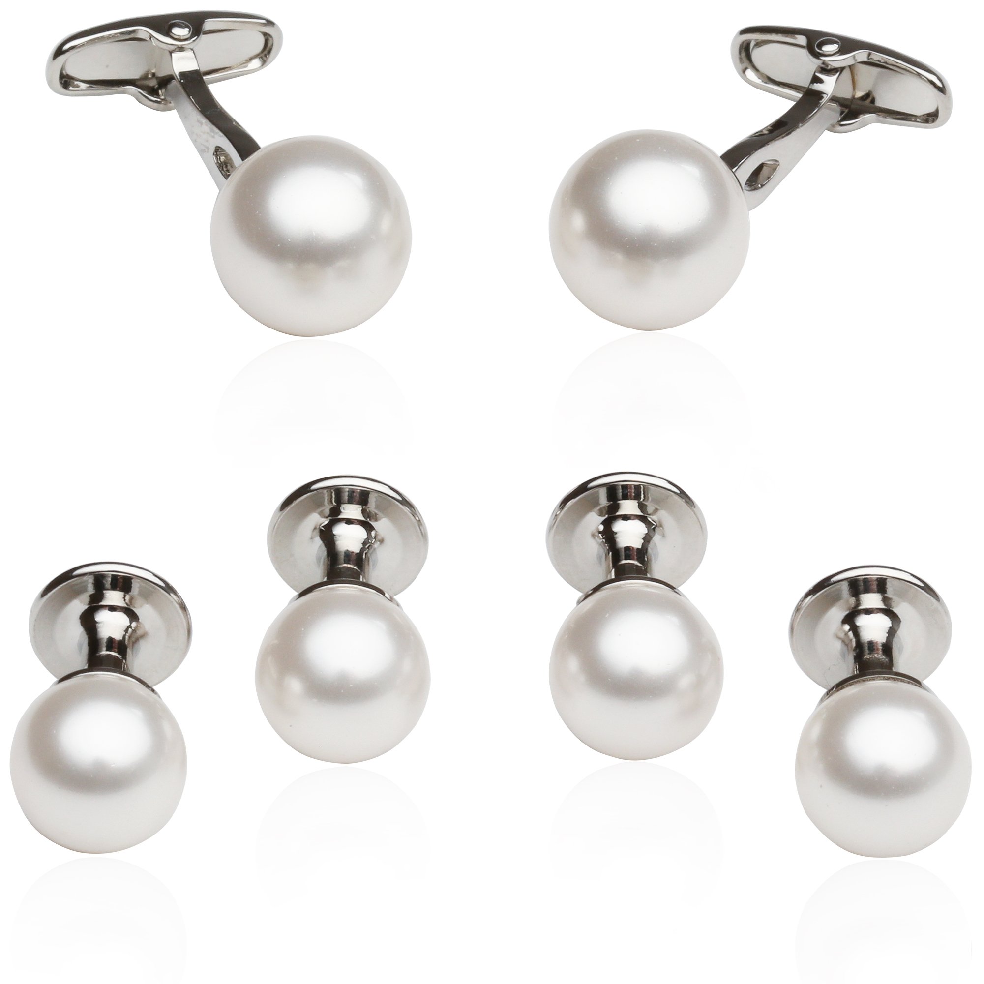 Mens White Swarovski Simulated Pearl Formal Set Cufflinks and Studs with Presentation Box