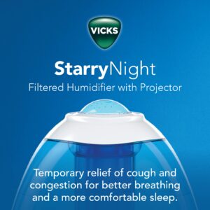 Vicks Starry Night Filtered Cool Mist Humidifier, Medium to Large Rooms, 1 Gallon Tank – Cool Mist Humidifier for Baby and Kids Rooms with Light Up Star Night Light Display, Works with Vicks VapoPads