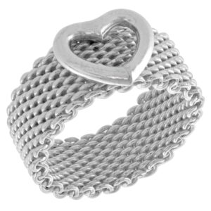 Sterling Silver Heavy Mesh Ring w/Heart Handmade 5/16 inch wide, size 10