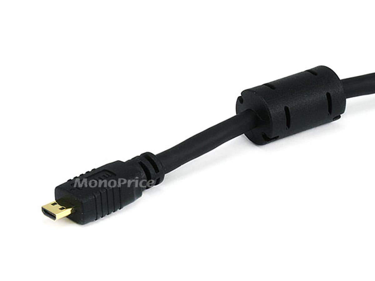 Monoprice High Speed HDMI to HDMI Micro Cable - 4K@24Hz, 10.2Gbps, 34AWG, Ferrite Core, Gold Plated Connectors, 3 Feet, Black