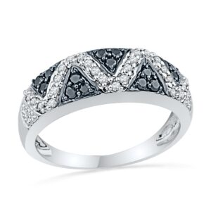 DGOLD 10KT White Gold Black and White Round Diamond Fashion Ring (1/2 cttw)