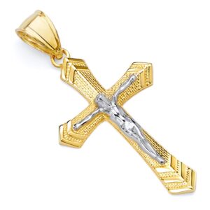 14k real two tone gold religious jesus crucifix cross charm pendant