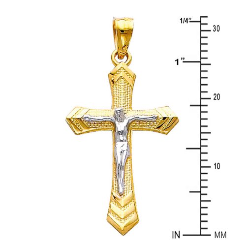 14k REAL Two Tone Gold Religious Jesus Crucifix Cross Charm Pendant