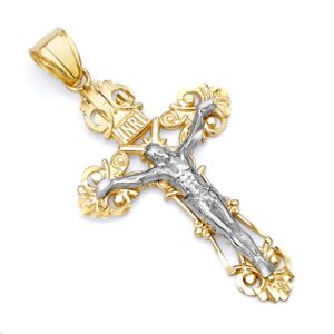 14k real two tone gold religious jesus crucifix cross charm pendant