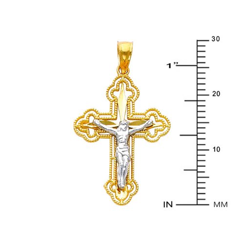 14k REAL Two Tone Gold Religious Jesus Crucifix Cross Charm Pendant