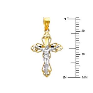 14k REAL Two Tone Gold Religious Jesus Crucifix Cross Charm Pendant