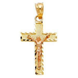 The World Jewelry Center 14k REAL Two Tone Gold Religious Jesus Crucifix Cross Charm Pendant