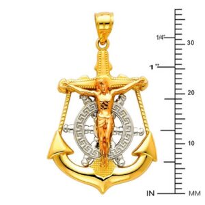 The World Jewelry Center 14k REAL Tri Color Gold Religious Jesus Crucifix Cross Anchor Charm Pendant