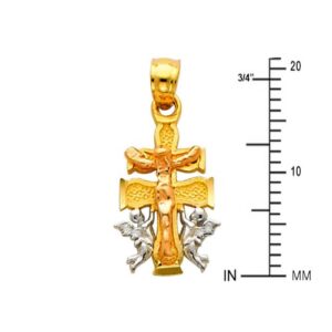 14k REAL Tri Color Gold Religious Cross of Caravaca Charm Pendant