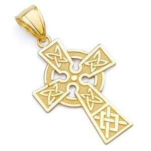 14k REAL Yellow Gold Religious Celtic Cross Charm Pendant