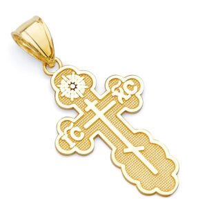 14k real yellow gold religious saint olga greek orthodox baptismal cross charm pendant