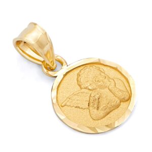 14k real yellow gold religious angel charm pendant