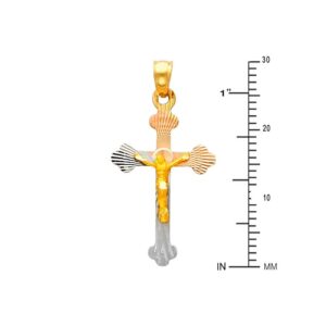 14k REAL Tri Color Gold Religious Jesus Crucifix Cross Stamp Charm Pendant