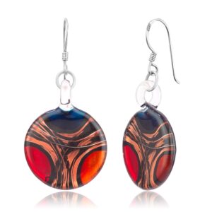 Chuvora 925 Sterling Silver Hand Blown Glass Red Blue Yellow Gold Curve Dangle Earrings